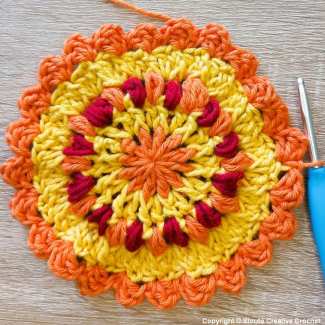 Crochet flower square tutorial Row 06