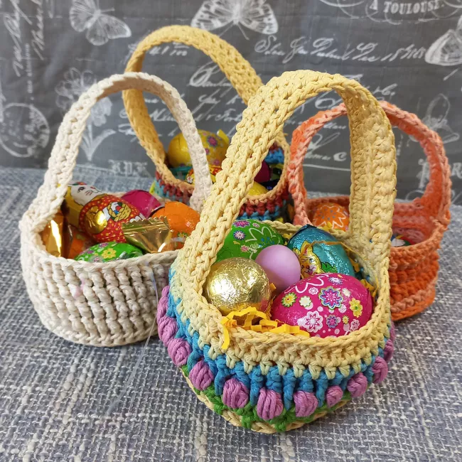 Collection of mini crochet baskets