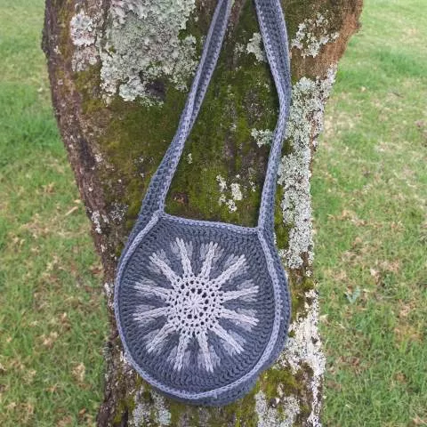 Grey and silver african sun crochet tote bag