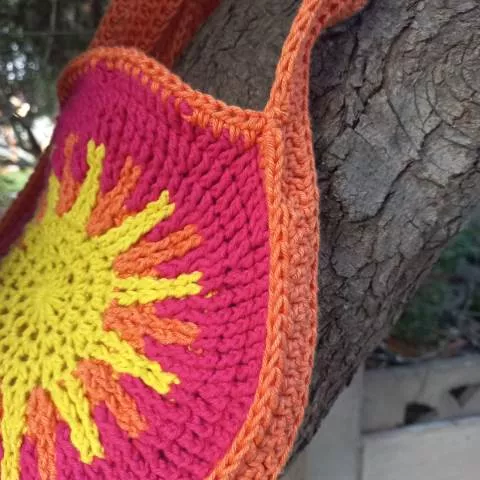 Crochet african sun tote bag