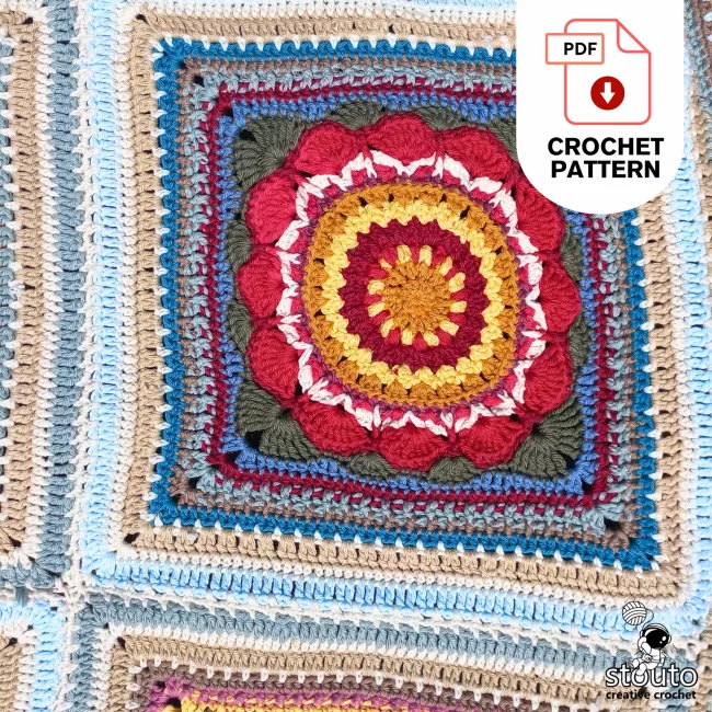Bold petal circle granny square crochet flower motif