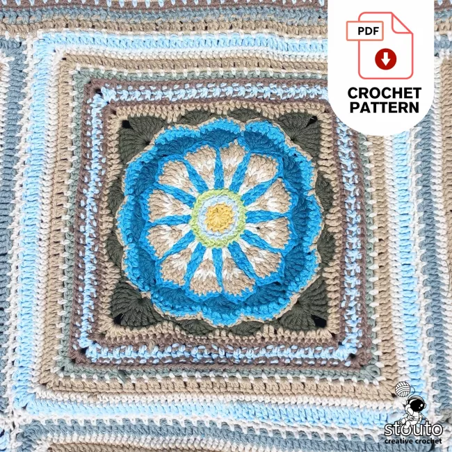 Daisy style textured granny square crochet flower motif