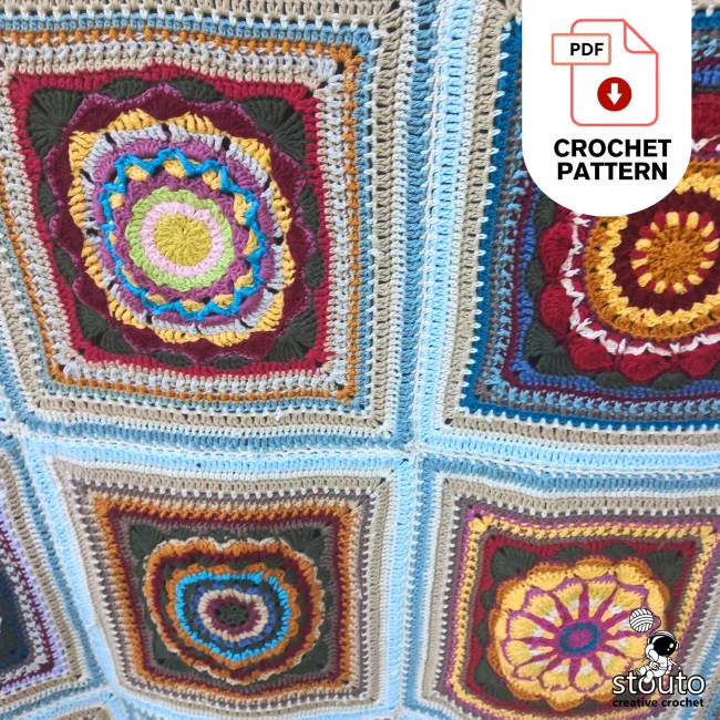 Step by step granny square flower crochet afghan pattern layout