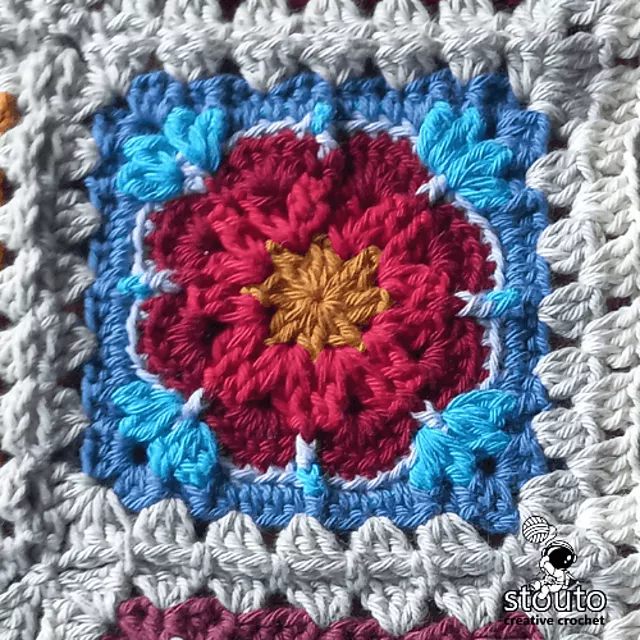 Small Flower Square Motif Four Free Blanket Pattern
