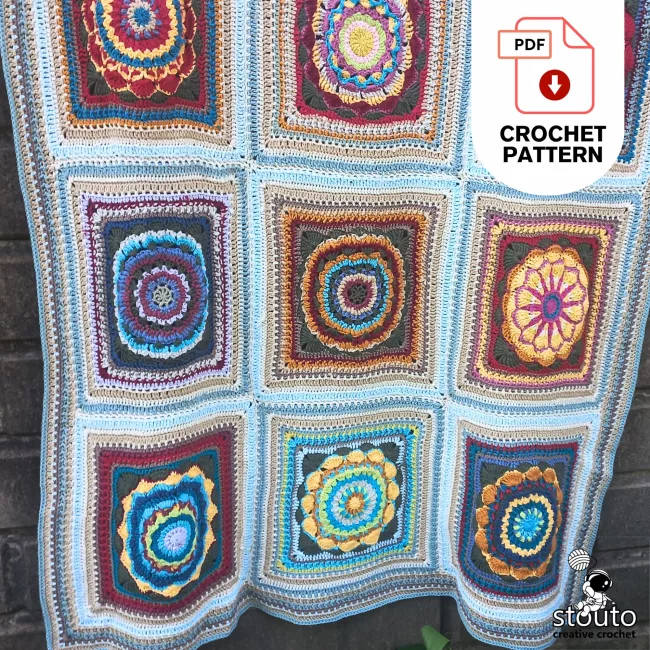 Crochet flower granny square blanket border and edging detail