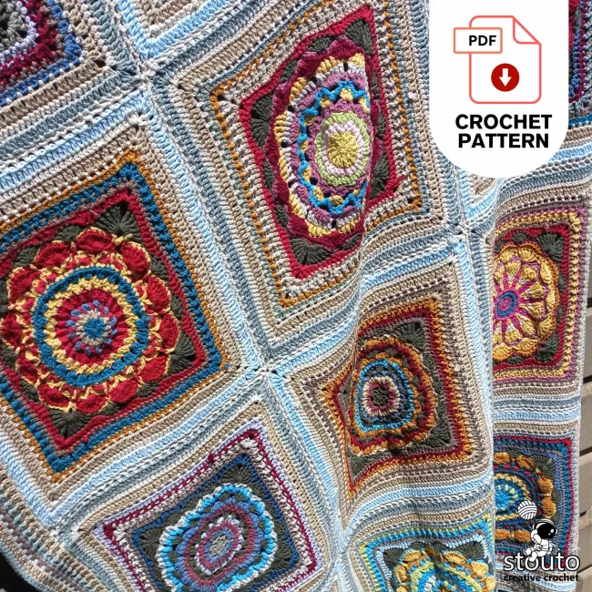 Joining granny square flowers for crochet blanket pattern