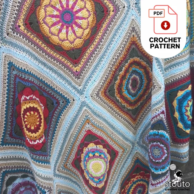 Joining granny square flowers for crochet blanket pattern