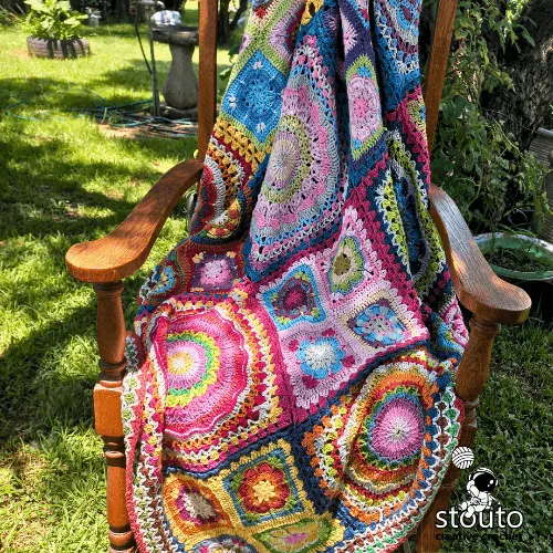 Crochet flower blanket made from African inspired floral motifs