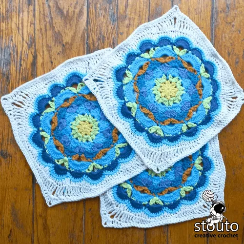 Forget Me Not blanket square crochet block