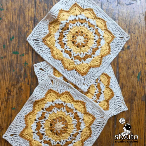 Free crochet flower square pattern featuring detailed star flower pattern