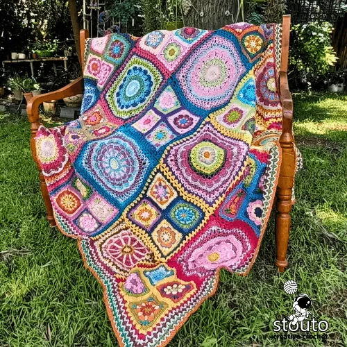 Handmade African flowers crochet blanket styled for home decor
