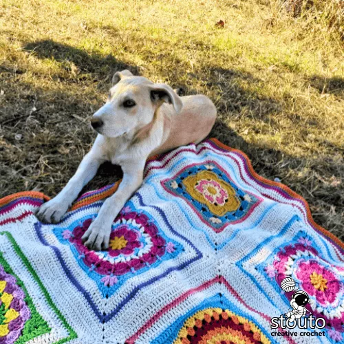 Large granny squares arranged in a Boxed Flower blanket