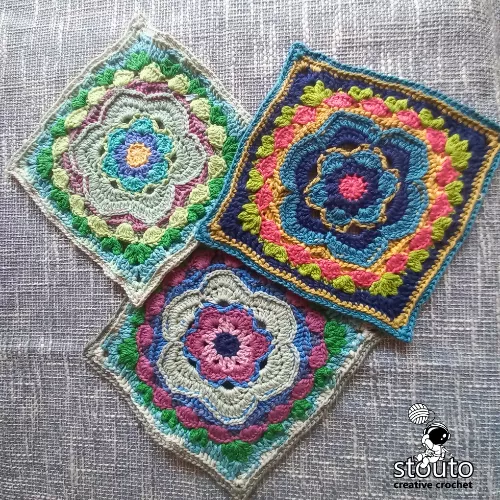 Multiple Bold Buttercup squares arranged for blanket layout