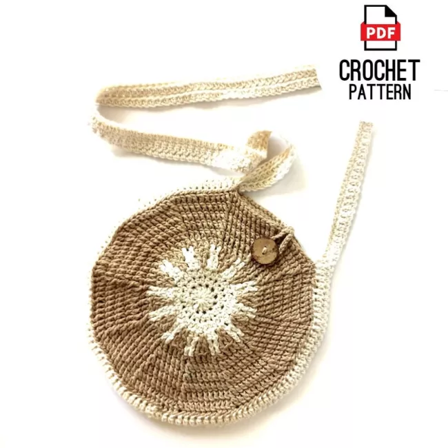 Crochet beach tote pattern with textured circular bag construction
