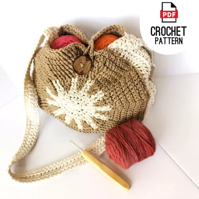 Crochet beach tote pattern with textured circular bag construction