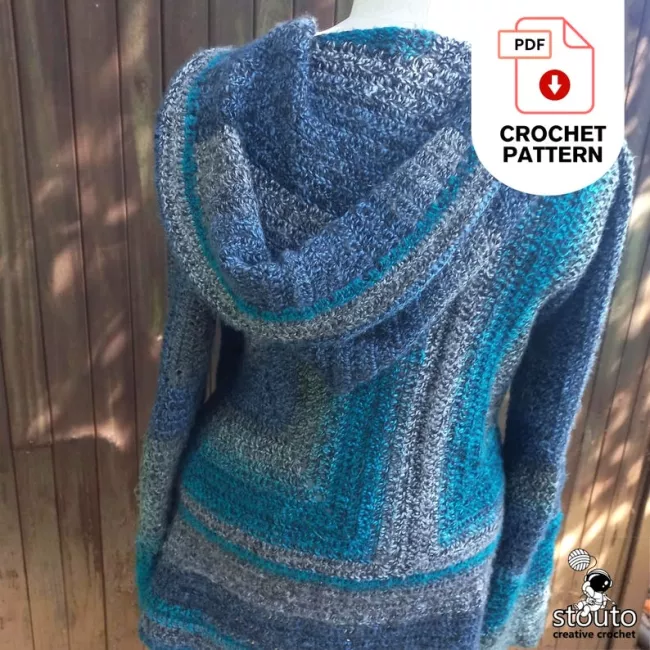 Easy hooded all sizes crochet jacket