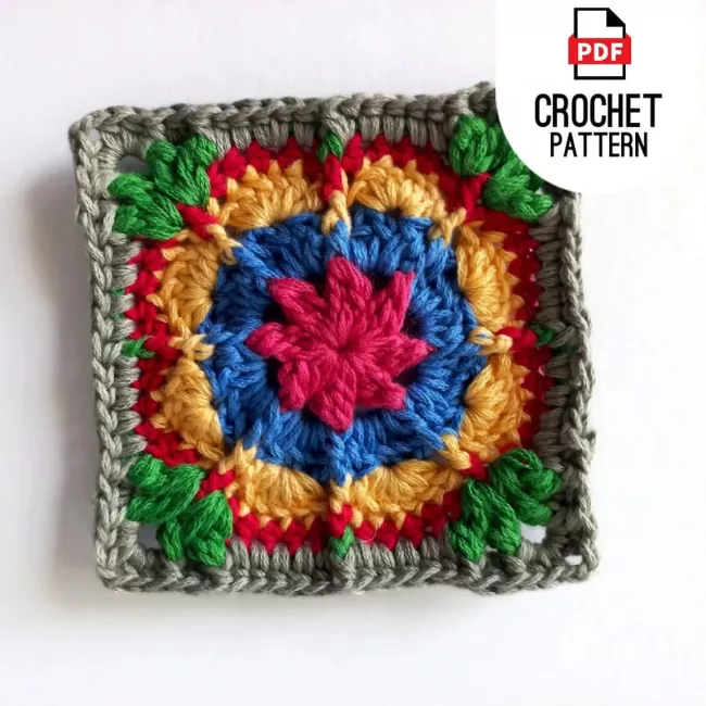 Beginner-friendly African Daisy granny square crochet design.