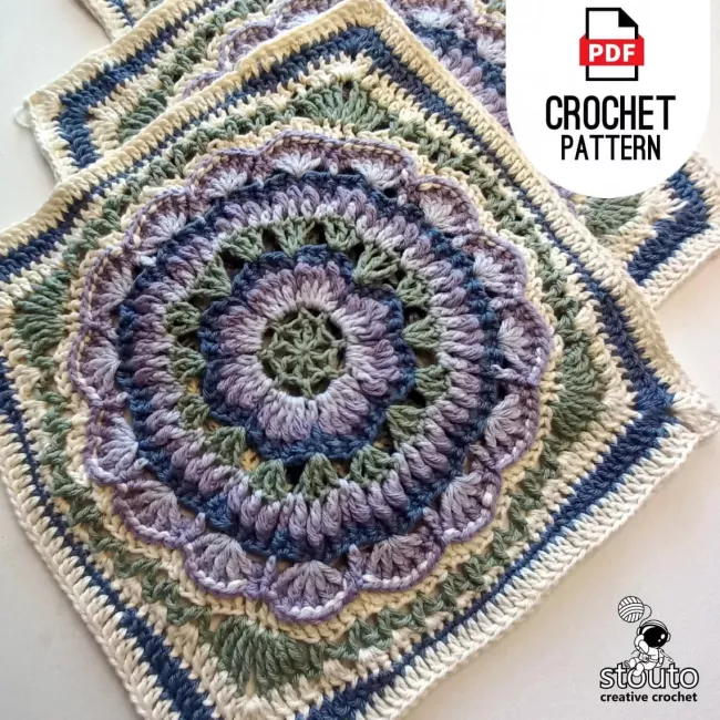 Agapanthus Crochet Square Pattern – Large Floral Granny Square Design