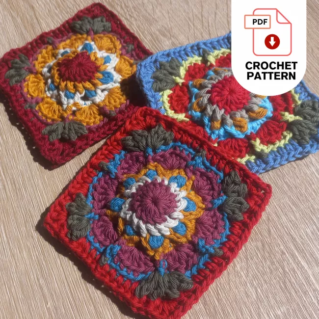 Small crochet flower square African Cosmos free pattern tutorial