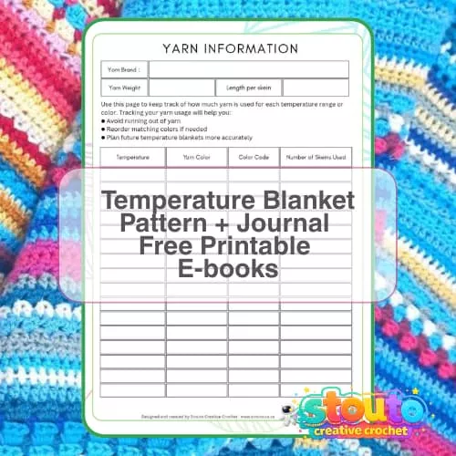 Printable temperature blanket journal pages for tracking daily temperatures and crochet progress
