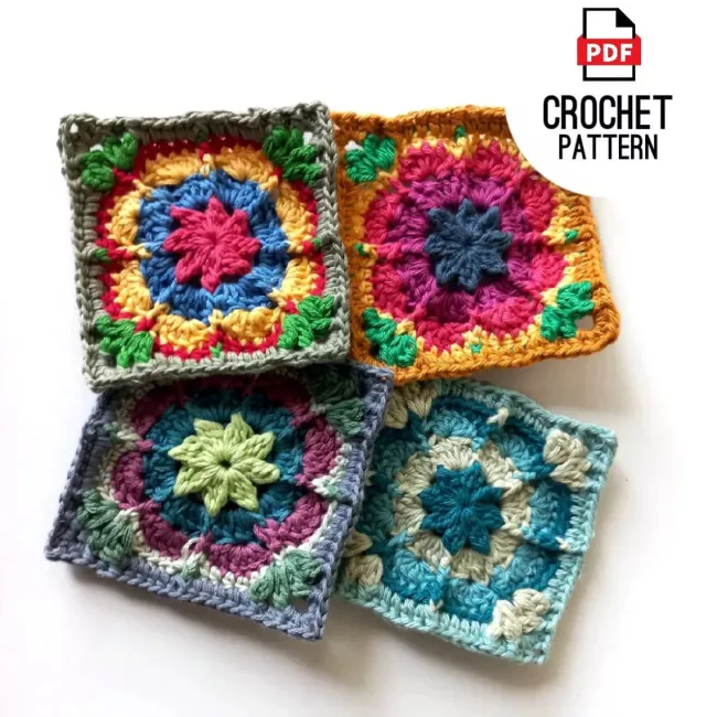 Free small flower granny square crochet pattern for blankets and afghans.