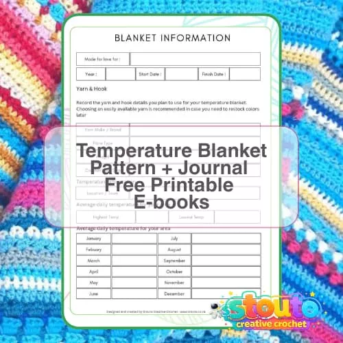 Printable temperature blanket journal pages for tracking daily temperatures and crochet progress