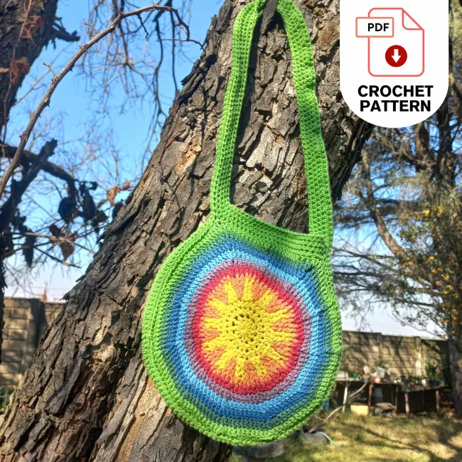 Free Sunshine Rainbow Round Crochet Bag Pattern for beginners