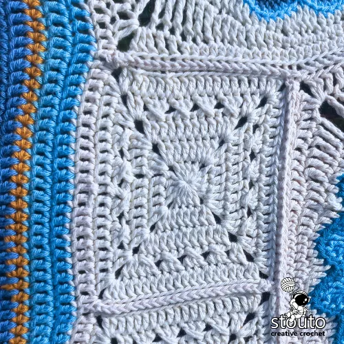 Textured granny square used in the crochet blanket assembly 