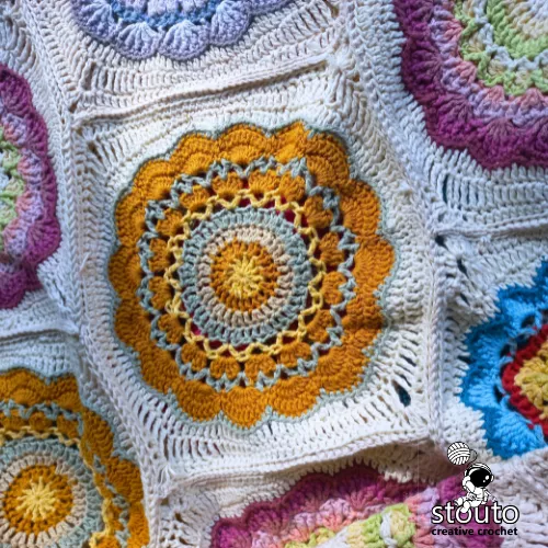 Handmade Flower Pot crochet blanket displayed as a cozy home decor piece 