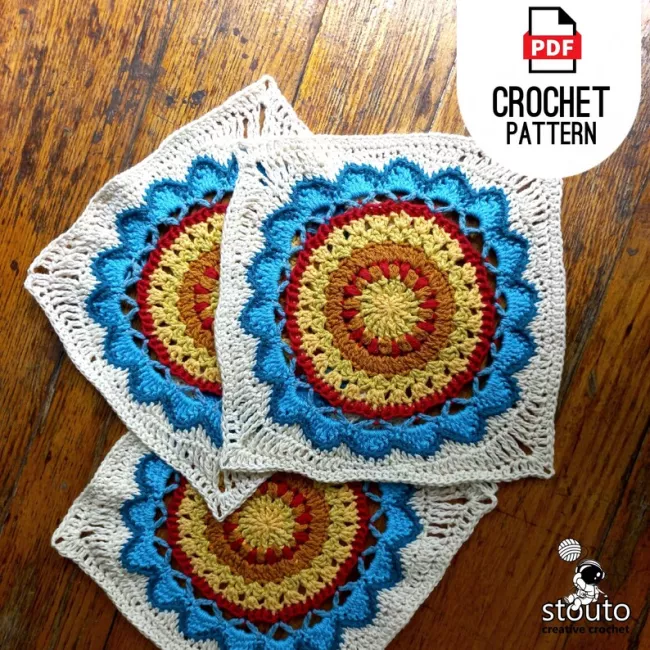 Modern flower granny square crochet pattern in soft pastel colours perfect for crochet blankets and afghans