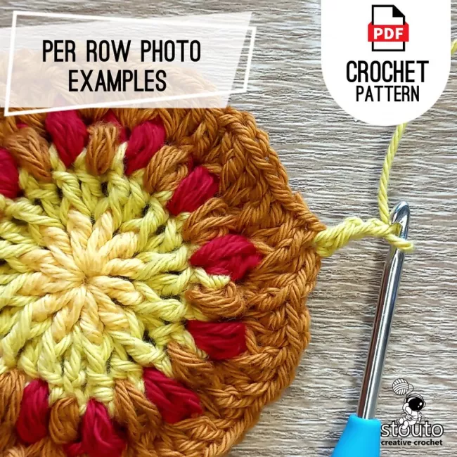 Finished crochet modern flower square ready to join into an afghan blanket using colourful floral granny squares