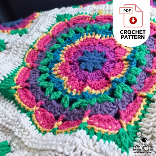 Finished Crazy Daisy crochet tote bag with handmade granny square flower motifs