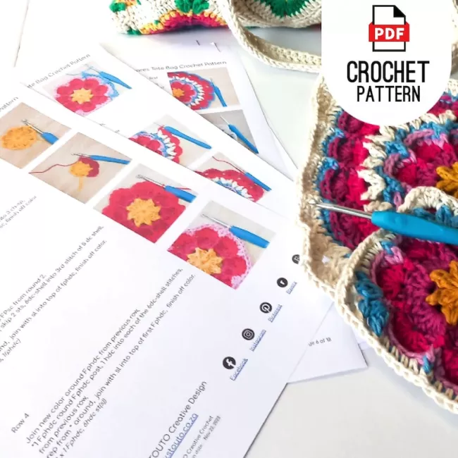 Step-by-step Crazy Daisy crochet bag tutorial showing granny square construction