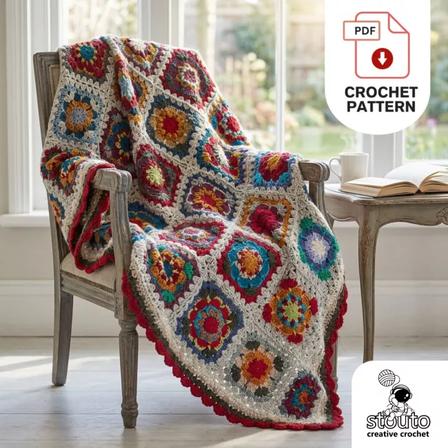 Modern African Daisies Blanket - Small Granny Square Blanket - Crochet Pattern