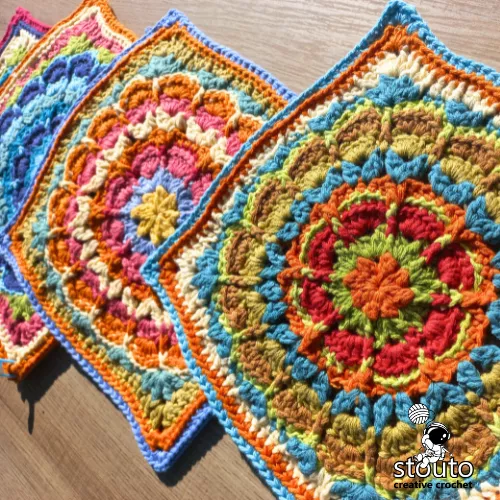 Colourful crochet flower granny square pattern