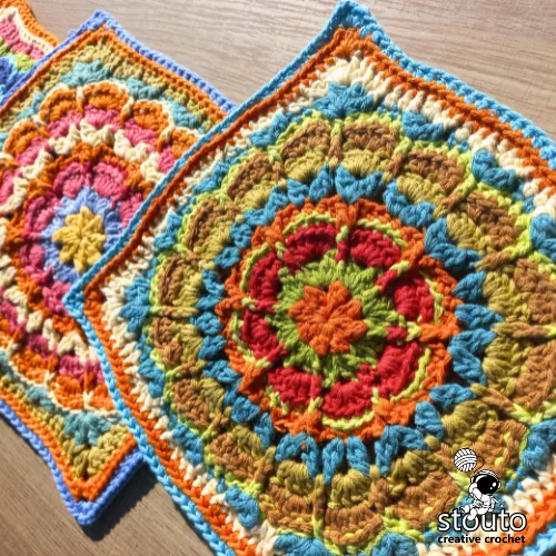 Textured crochet flower granny square with post stitches