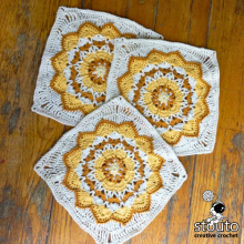Star shaped yellow crochet flower blanket squares