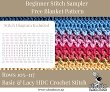 Multi stitch sampler blanket pattern rows 105 to 117 