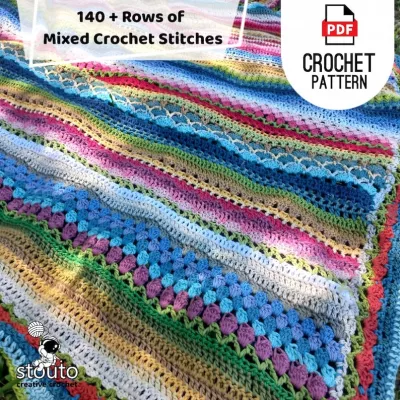 140 Rows of beginner crochet stitches in easy pdf pattern.
