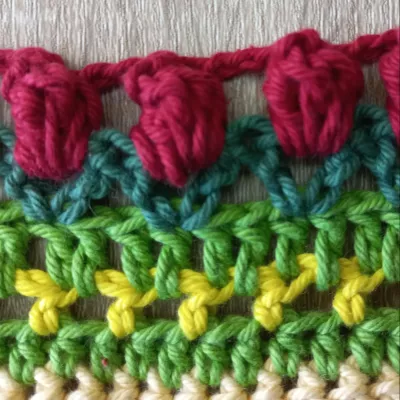 Mixed crochet stitch sampler blanket photo tutorial Row 44