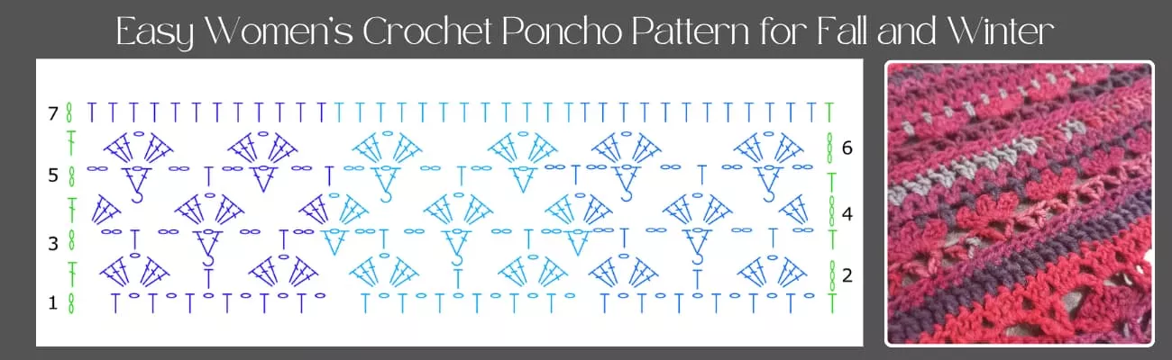 Easy womens crochet pocho patterns for fall and winter pane b - Rows 1 to 7