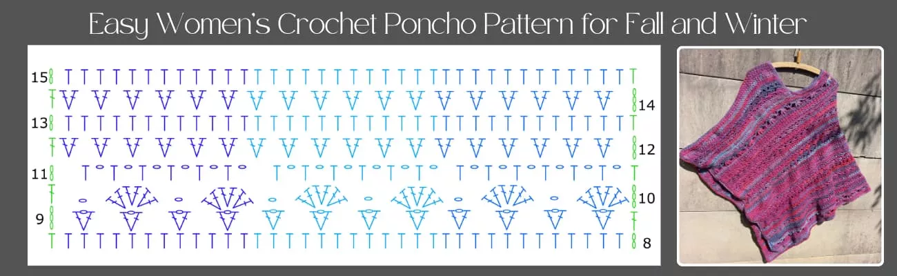 Easy womens crochet pocho patterns for fall and winter Rows 09 - 15