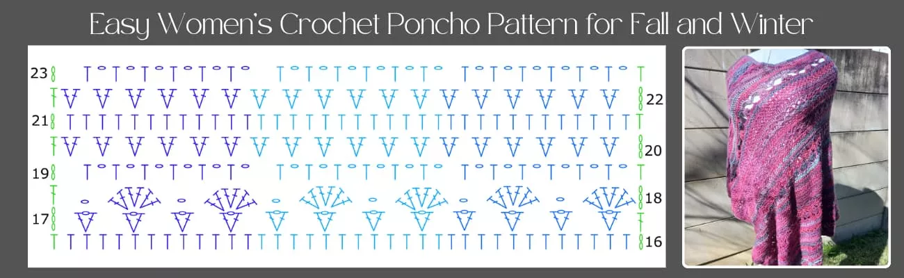 Easy womens crochet pocho patterns for fall and winter rows 16 to 23