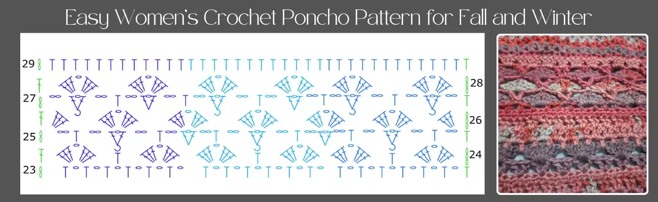 Easy womens crochet pocho patterns for fall and winter rows 23 - 29