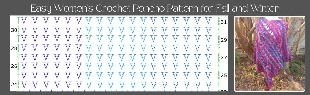 Easy womens crochet pocho patterns for fall and winter pane b - Rows 24 to 31