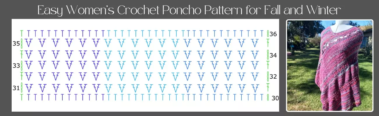 Easy womens crochet pocho patterns for fall and winter rows 31 to 36