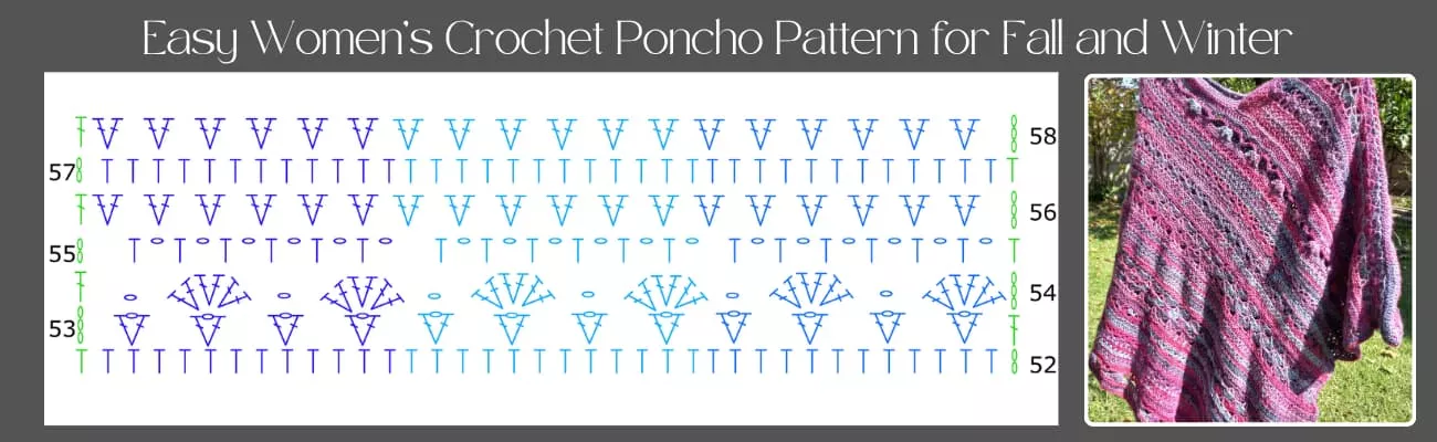 Easy womens crochet pocho patterns for fall and winter rows 52 to 58