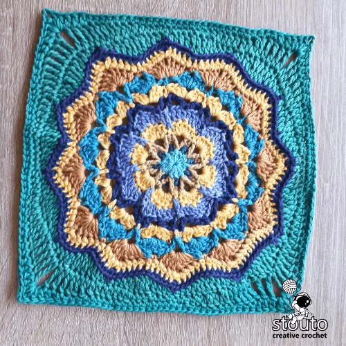 Free crochet flower square pattern featuring the Star Flower Granny Square