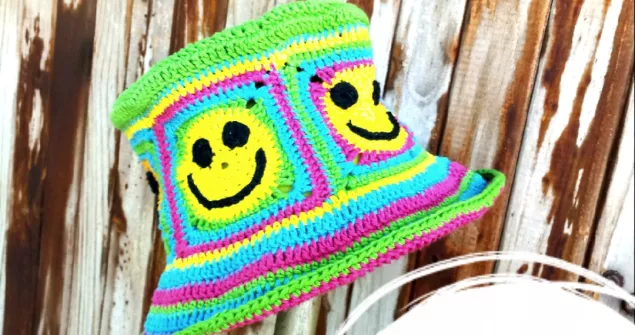 Bright crochet bucket hat