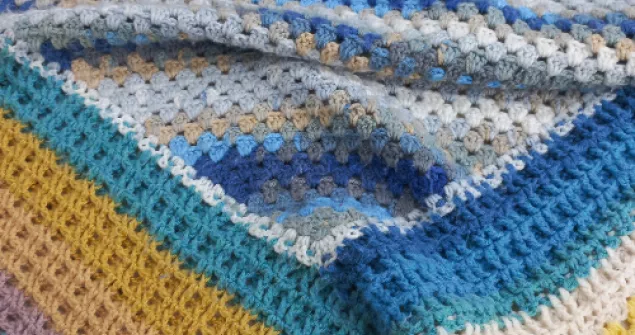 July Blues waffle stitch crochet blanket pattern free online pattern.